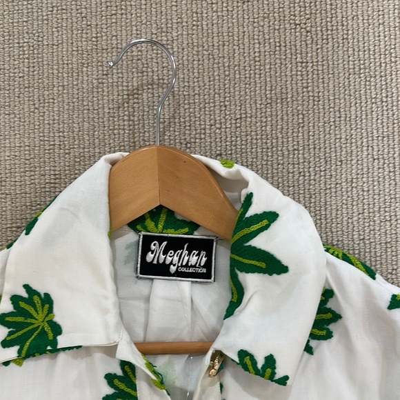 Meghan Fabulous  Shirt dress with Green Leaf Print pot sz medium - Picture 2 of 4